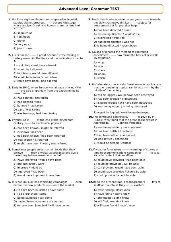 English Advanced Level Grammar TEST