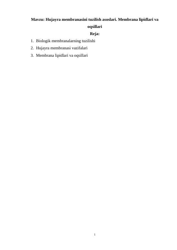 Hujayra membranasini tuzilish asoslari