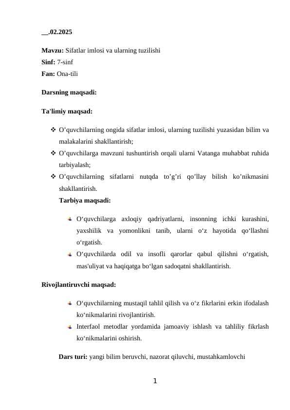 Sifatlar imlosi va ularning tuzilishi