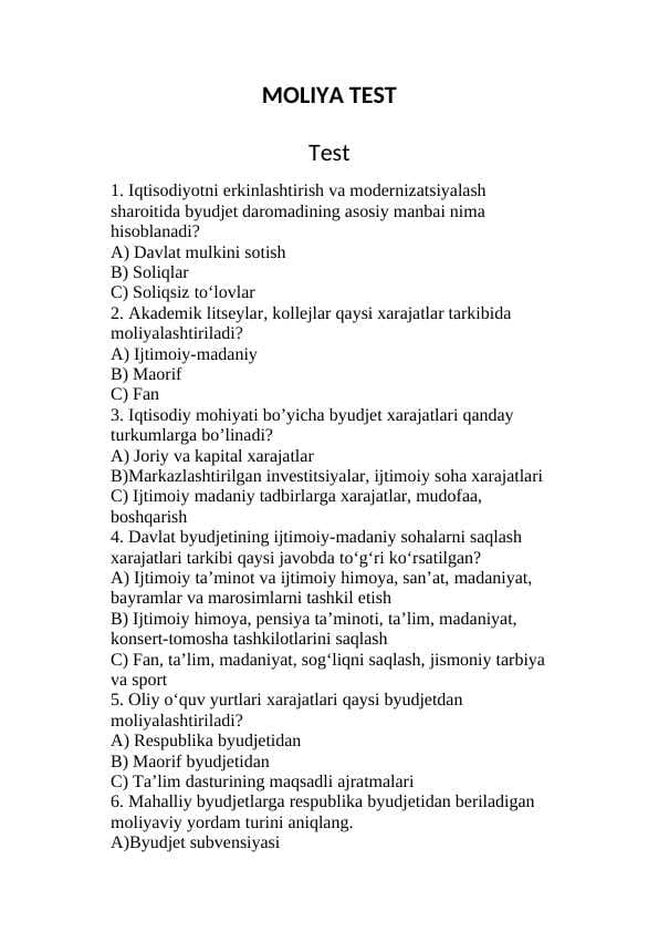Moliya test