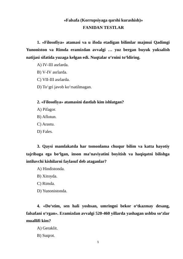 «Falsafa (Korrupsiyaga qarshi kurashish)»