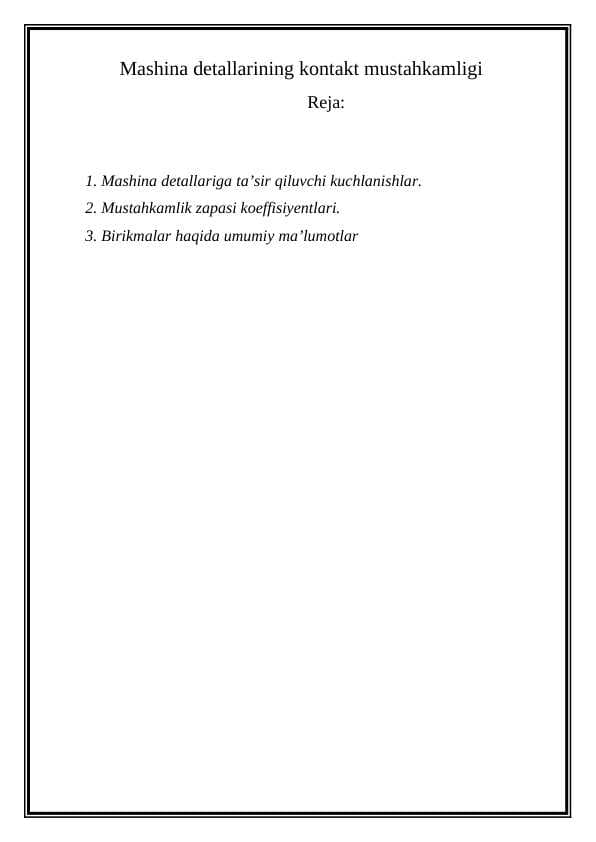 Mashina detallarining kontakt mustahkamligi