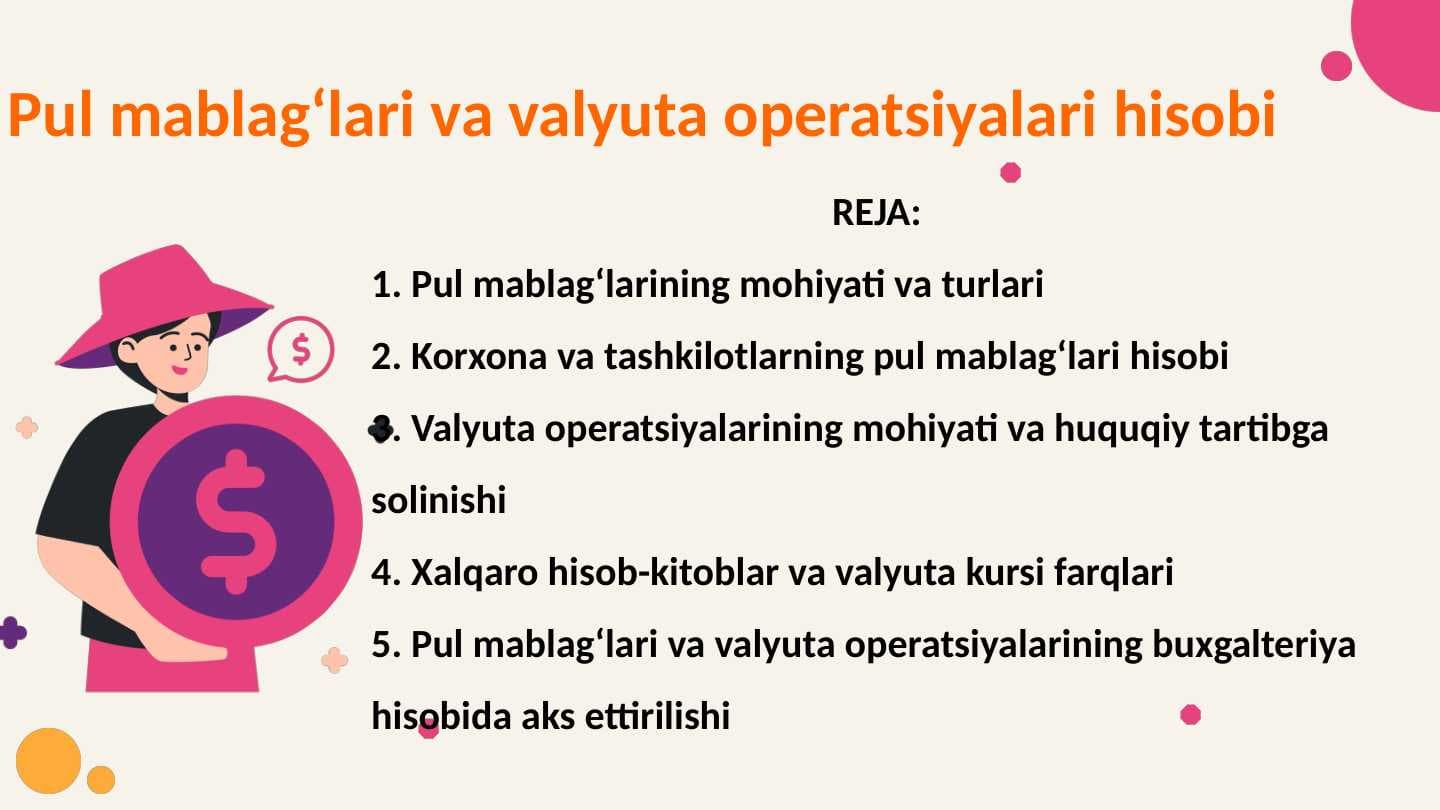 Pul mablagʻlari va valyuta operatsiyalari hisobi