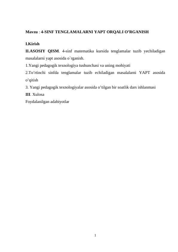 4-SINF TЕNGLAMALARNI YAPT ORQALI O’RGANISH