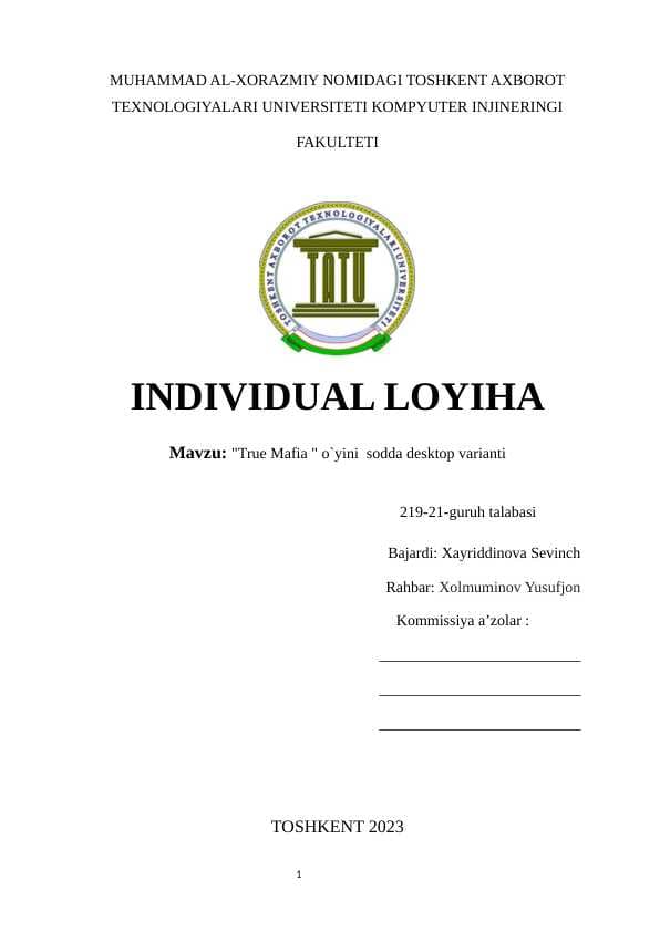 "True Mafia " o`yini  sodda desktop varianti