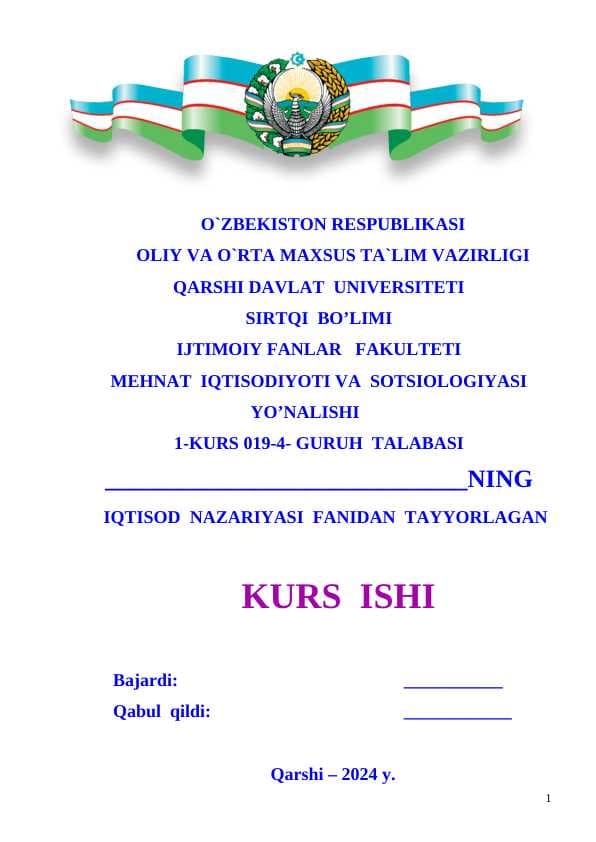 IJTIMOIY - IQTISODIY TIZIMLAR  ULARNING TARKIBI VA ANDOZALAR KURS ISHI