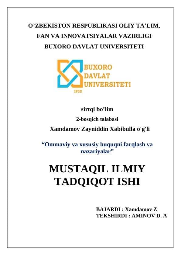 Ommaviy va xususiy huquqni farqlash va nazariyalar