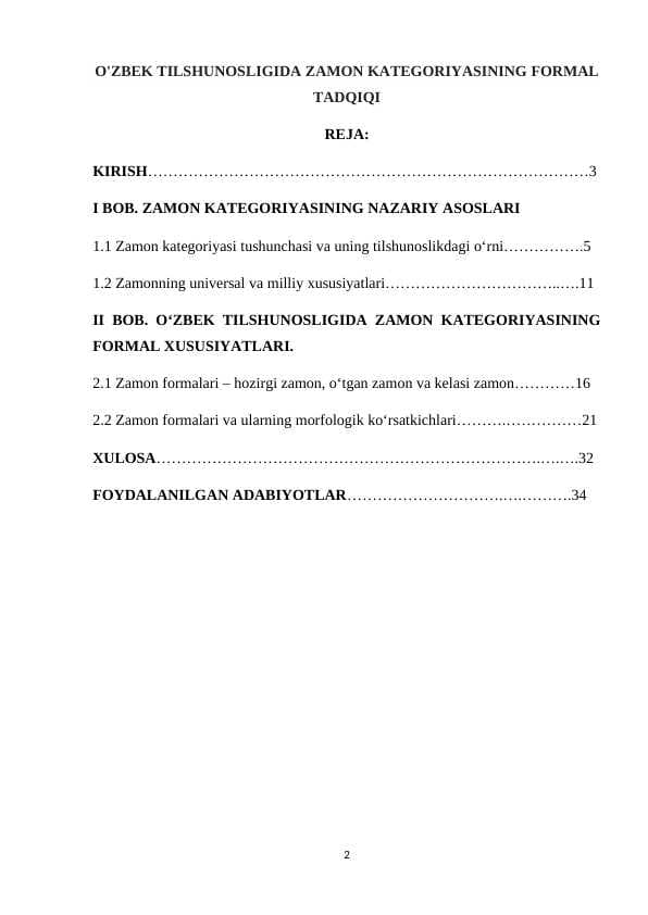 O'ZBEK TILSHUNOSLIGIDA ZAMON KATEGORIYASINING FORMAL TADQIQI