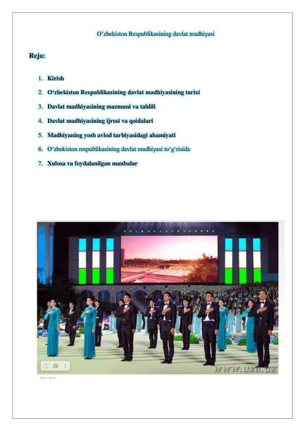O’zbekiston Respublikasining davlat madhiyasi