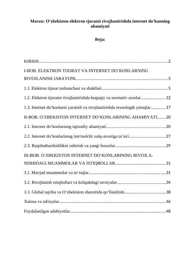 O‘zbekiston elektron tjoratni rivojlantirishda internet do‘konning ahamiyati