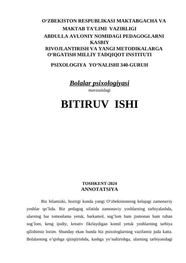 Bolalar psixologiyasi