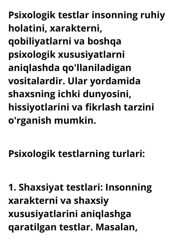Psixologik testlar,turlari
