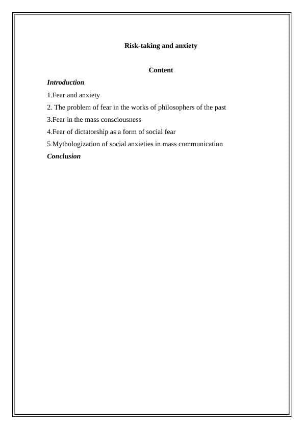 Risk-taking and anxiety