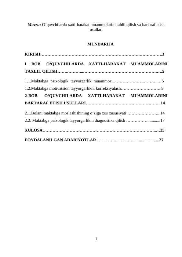 O‘quvchilarda xatti-harakat muammolarini tahlil qilish va bartaraf etish usullari