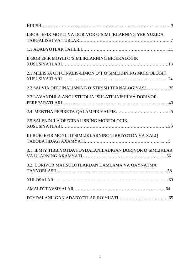 EFIR MOYLI VA DORIVOR O’SIMLIKLARNING YER YUZIDA TARQALISHI VA TURLARI