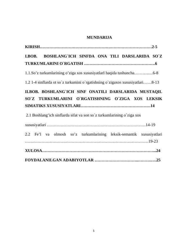 BOSHLANG`ICH SINFDA ONA TILI DARSLARIDA SO`Z TURKUMLARINI O`RGATISH