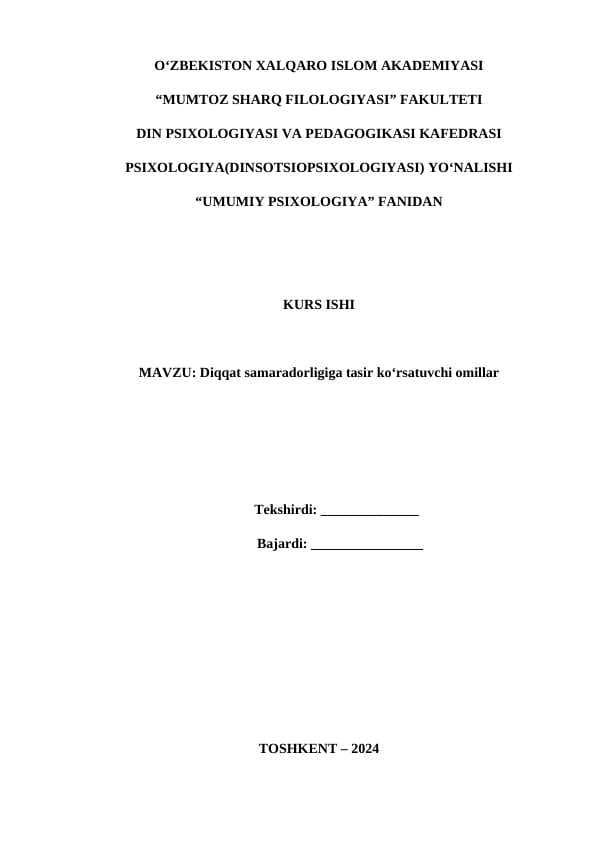 DIQQAT SAMARADORLIGIGA TASIR KO'RSATUVCHI OMILLAR