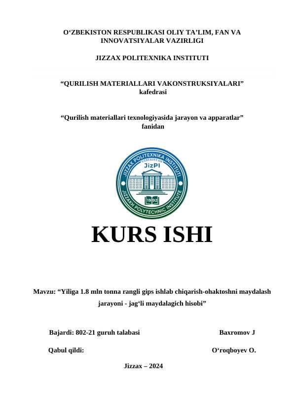 Yiliga 1.8 mln tonna rangli gips ishlab chiqarish-ohaktoshni maydalash jarayoni - jag‘li maydalagich hisobi”