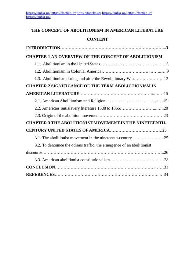 THE CONCEPT OF ABOLITIONISM IN AMERICAN LITERATURE