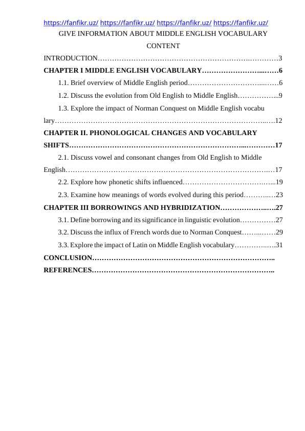 GIVE INFORMATION ABOUT MIDDLE ENGLISH VOCABULARY