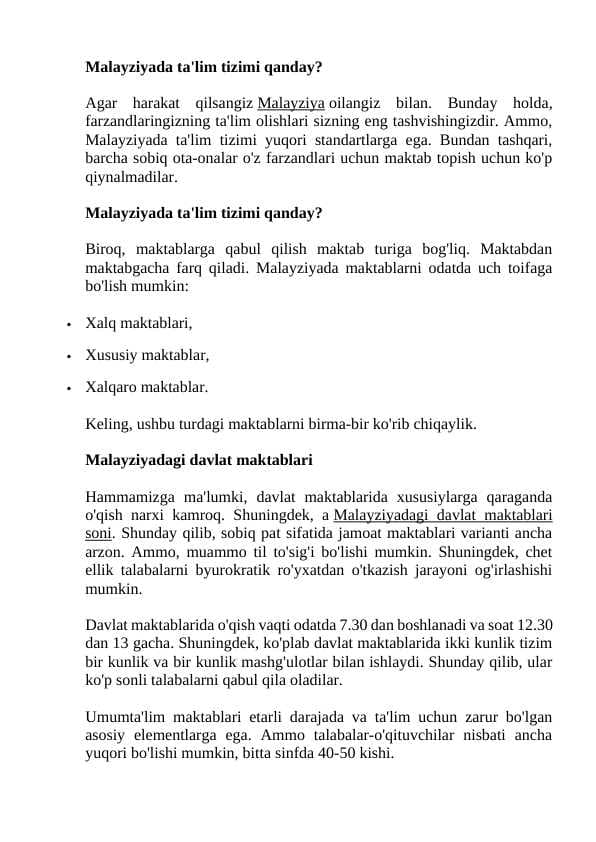 Malayziyada talim