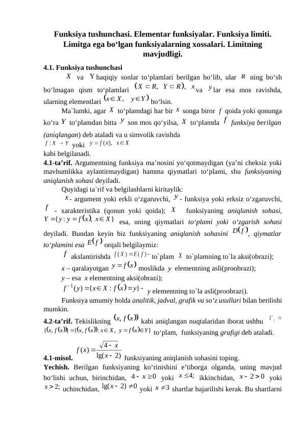Funksiya tushunchasi
