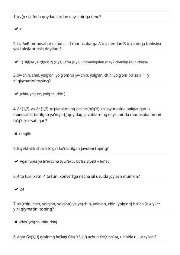 Diskret  fanidan yakuniy savolar XXX