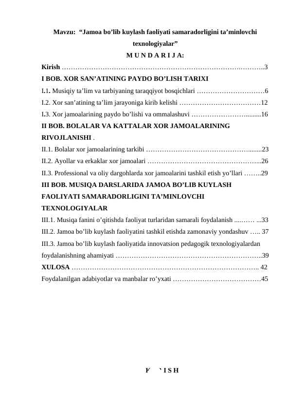 Jamoa bo’lib kuylash faoliyati samaradorligini ta’minlovchi texnologiyalar