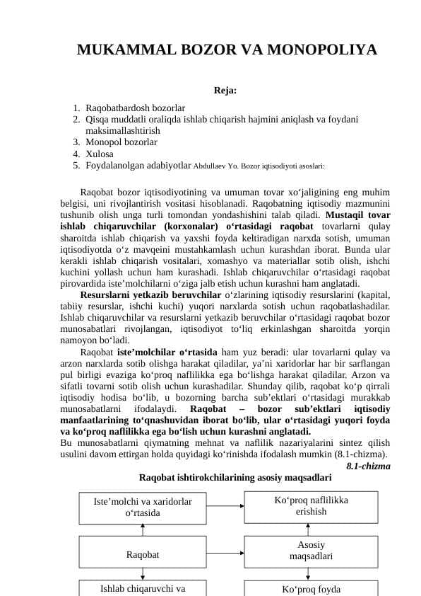 MUKAMMAL BOZOR VA MONOPOLIYA