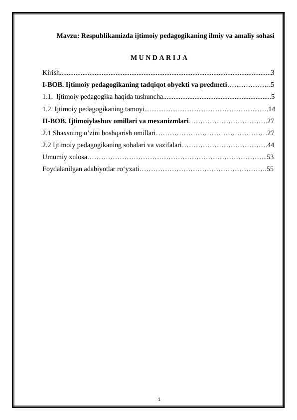 Respublikamizda ijtimoiy pedagogikaning ilmiy va amaliy sohasi