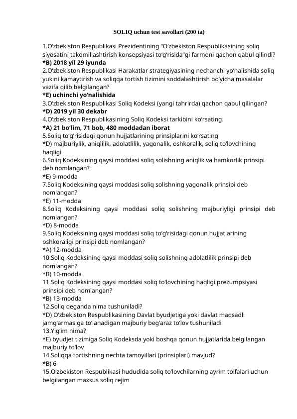 soliqdan test savollari va javoblari docx