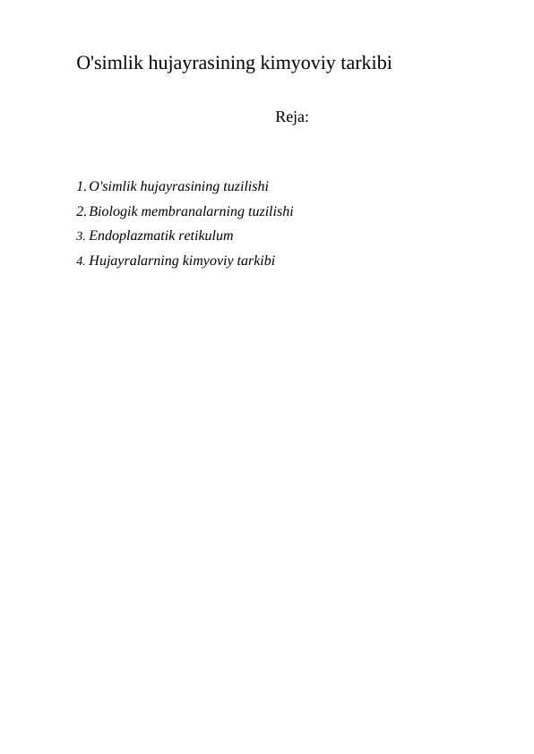 O'simlik hujayrasining kimyoviy tarkibi
