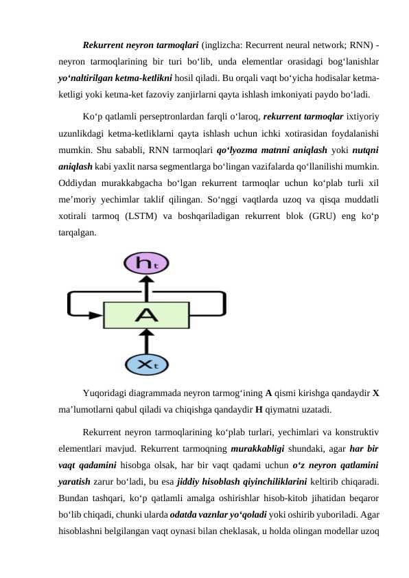 Rekurrent neyron tarmoqlari