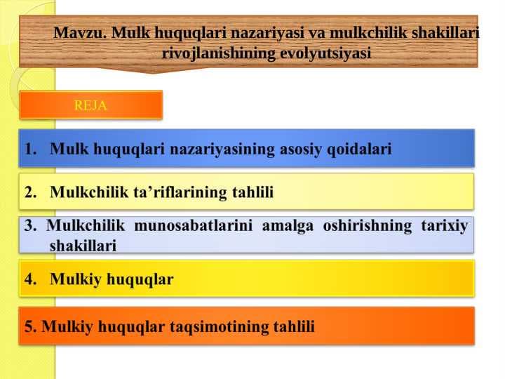 Mulk huquqlari nazariyasi va mulkchilik shakillari rivojlanishining evolyutsiyasi