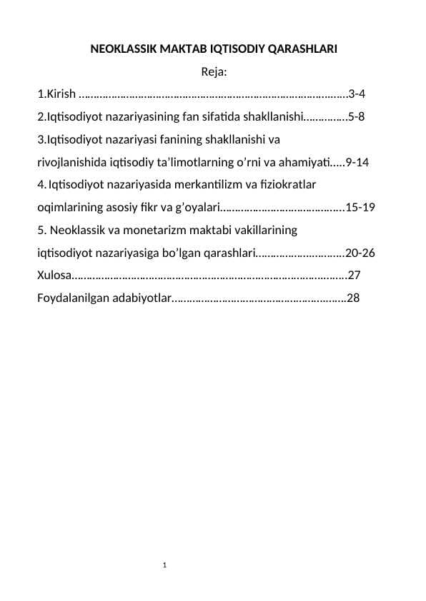 Neoliberalizm va ijtimoiy bozor xo`jaligi