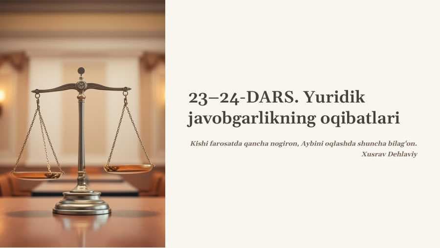 Yuridik javobgarlikning oqibatlari mavzusi bo'yicha slayd va krossword (8-sinf huquq)