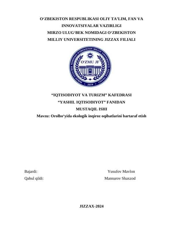 Orolbo‘yida ekologik inqiroz oqibatlarini bartaraf etish