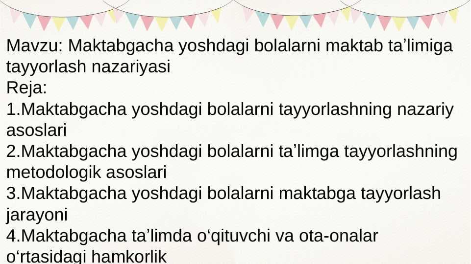 Maktabgacha yoshdagi bolalarni maktab taʼlimiga tayyorlash nazariyasi