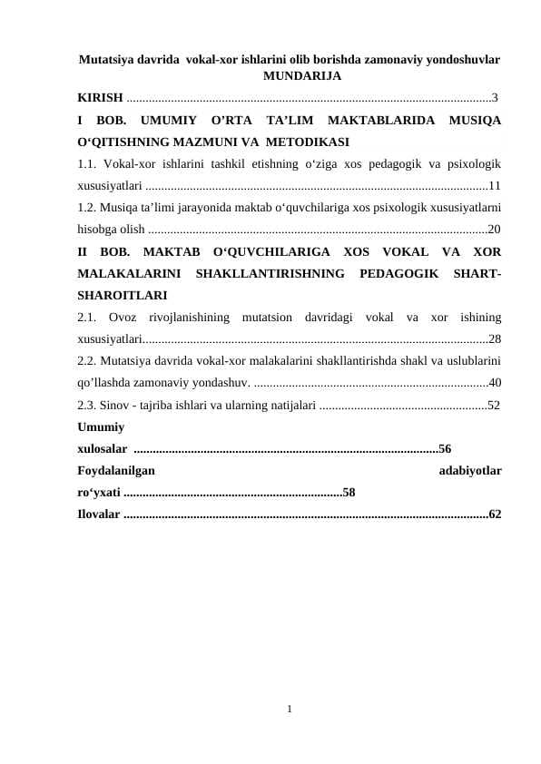Mutаtsiyа dаvridа  vоkаl-xоr ishlаrini оlib bоrishdа zаmоnаviy yоndоshuvlаr