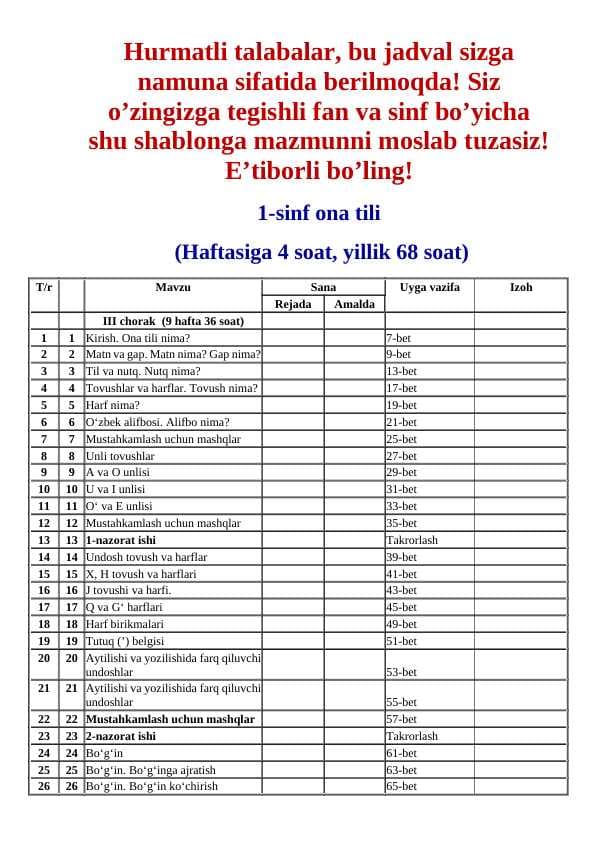 Matematika mustaqil taʼlim namunasi