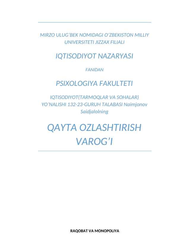 RAQOBAT VA MONOPOLIYA