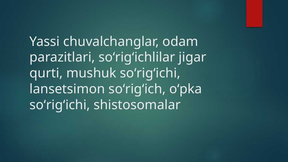 YASSI CHUVALCHANGLAR ODAM PARAZITLARI SO'RIG'ICHLILAR JIGAR QURTI MUSHUK  SO'RIG'ICHI LANSETSIMON SO'RIG'ICH