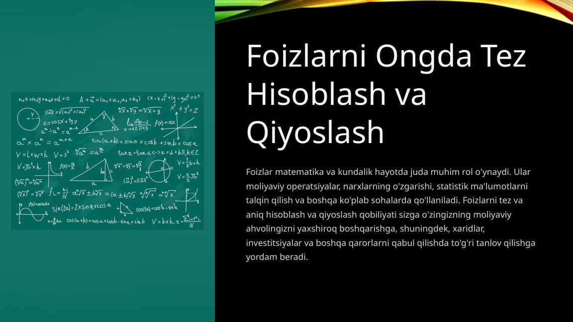Foizlar ongda tez hisoblash va qiyoslash