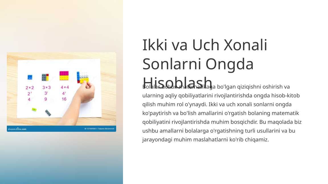 Ikki va uch xonali sonlarni ongda hisoblash