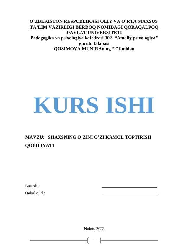 Shaxsning o'zini o'zi kamol toptirishi