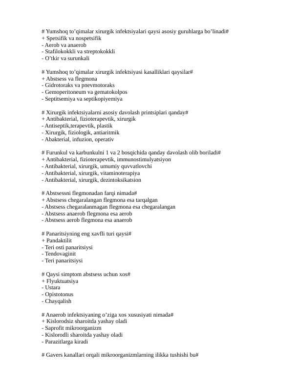 Xirurgiya test javoblari bilan