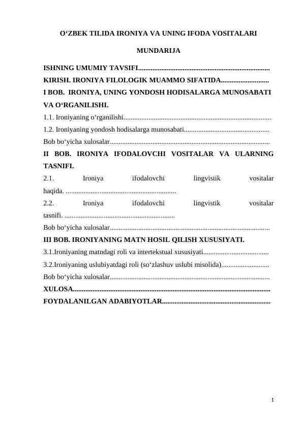 O‘ZBEK TILIDA IRONIYA VA UNING IFODA VOSITALARI