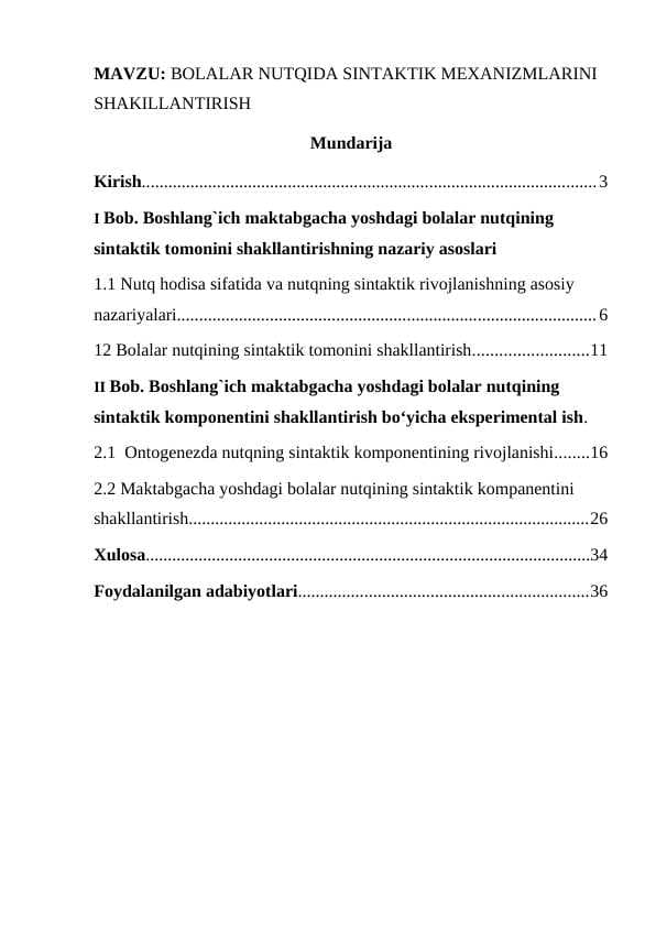 BOLALAR NUTQIDA SINTAKTIK MEXANIZMLARINI SHAKILLANTIRISH