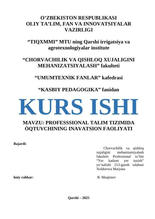 Oʻqituvchi va rahbarlarda bozor iqtisodiyoti sharoitida boshqaruv mahoratini shakillantirish.