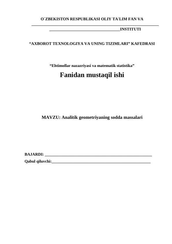 Analitik geometriyaning sodda massalari